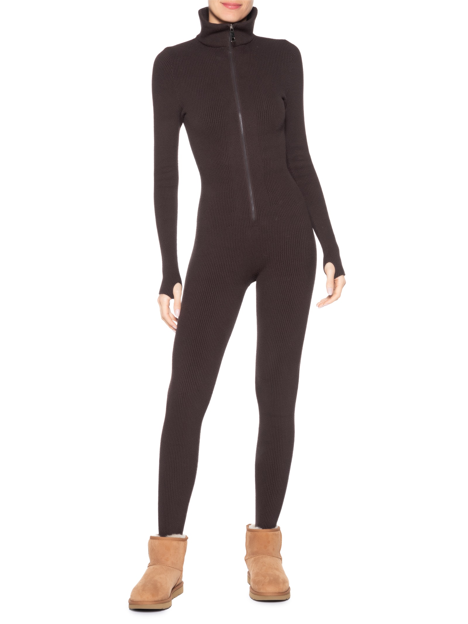 Macacão Feminino Canelado Sporty Marrom Anselmi