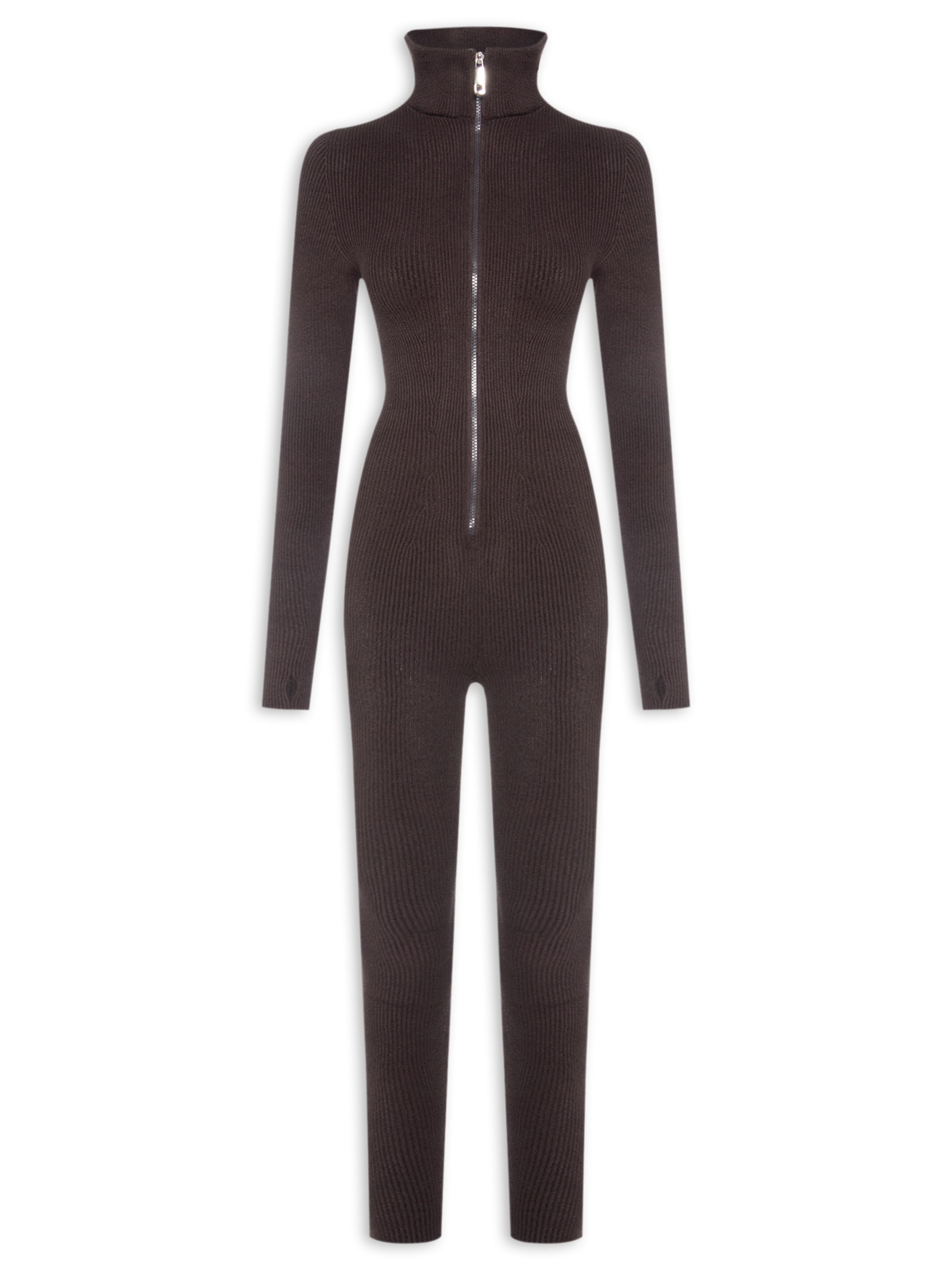 Macacão Feminino Canelado Sporty Marrom Anselmi