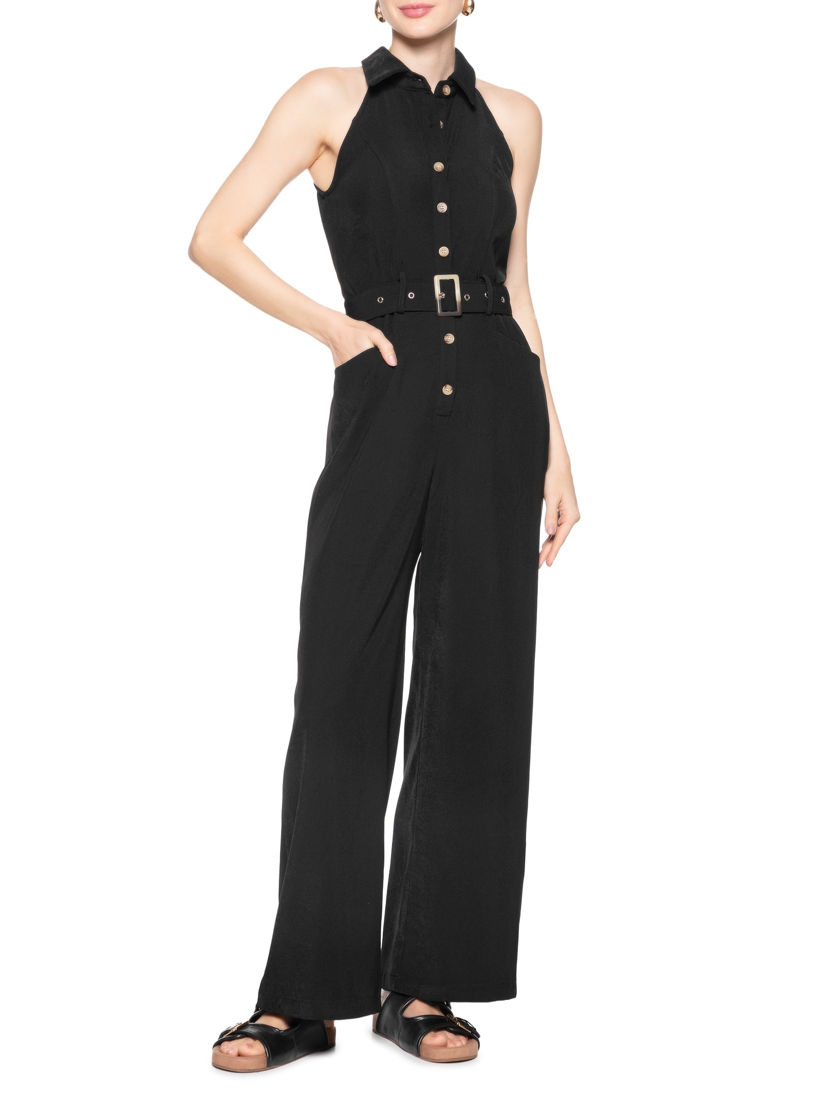 Macacão Feminino Cava Americana Preto Basiq