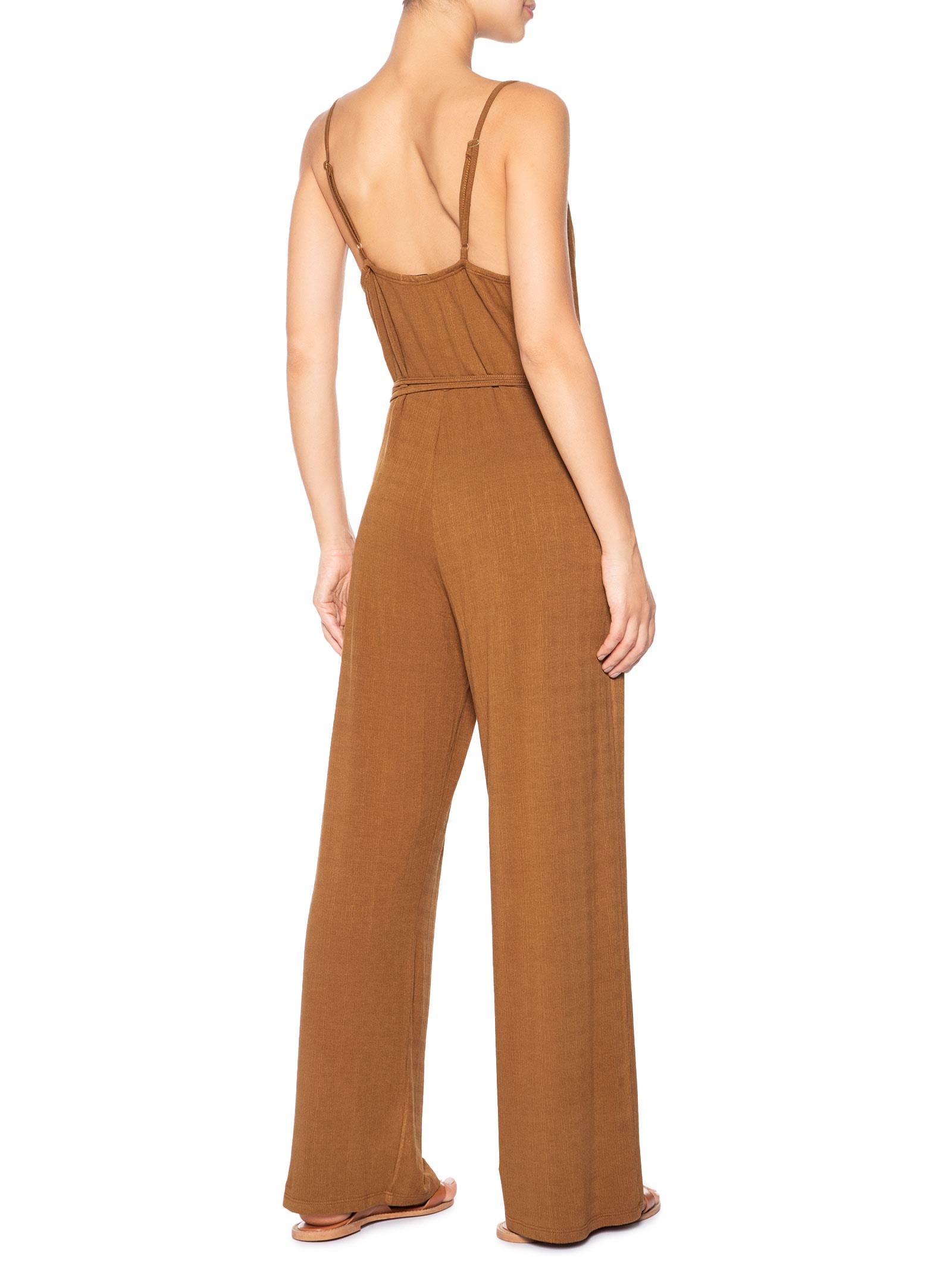 Macacão Feminino Com Cinto Bege Basiq