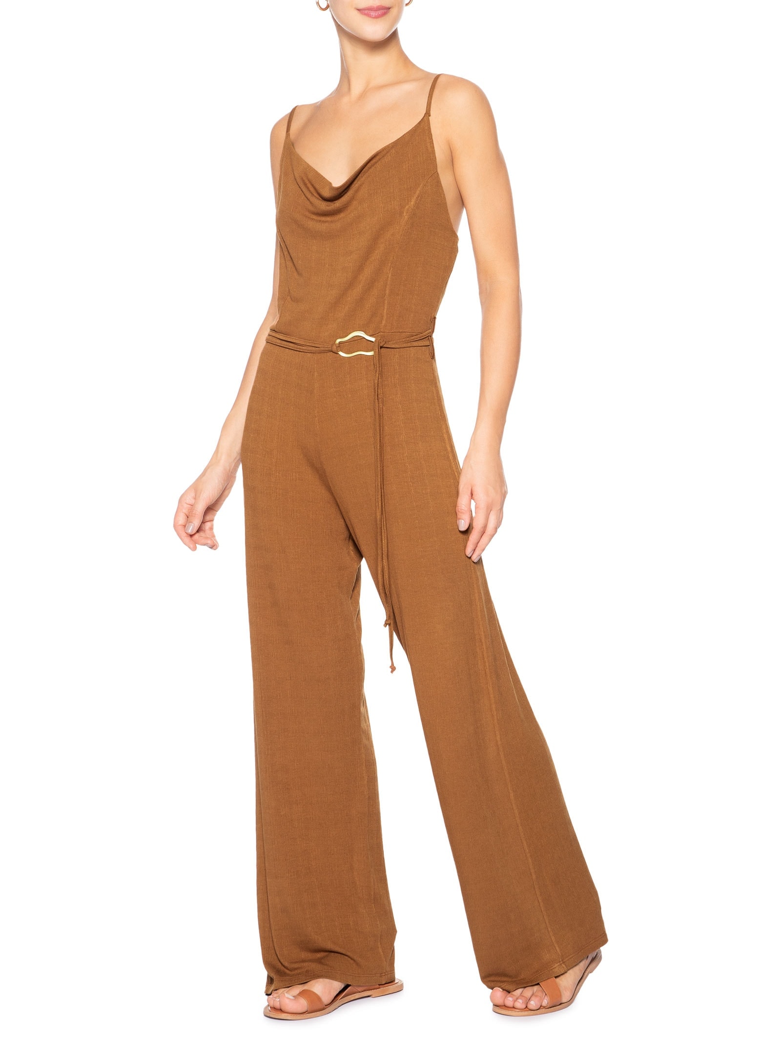 Macacão Feminino Com Cinto Bege Basiq