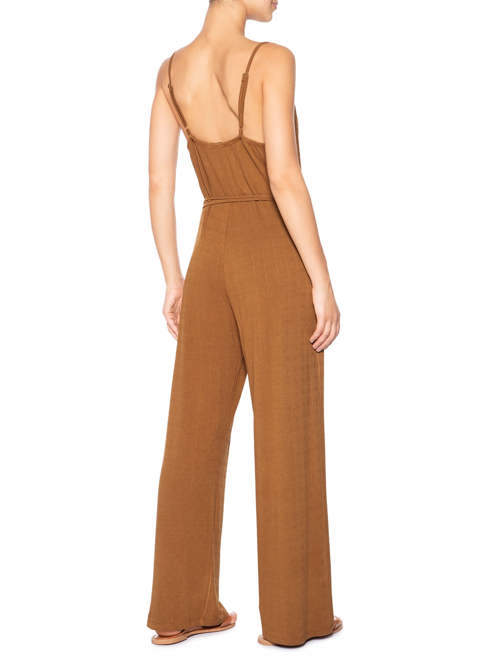 Macacão Feminino Com Cinto Bege Basiq