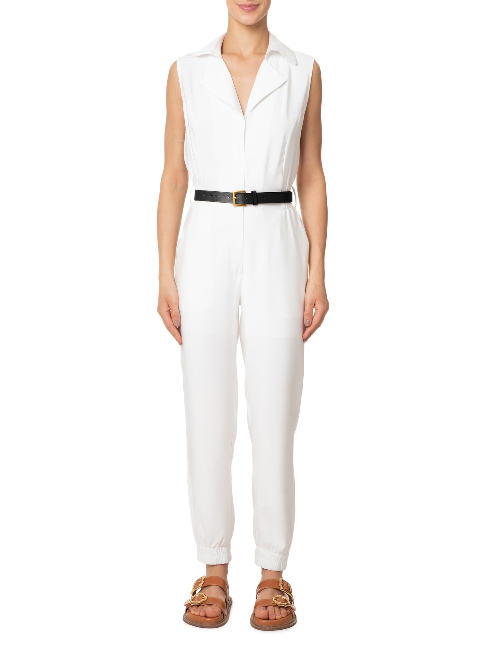 Macacão Feminino Com Cinto Jogger Off White Basiq