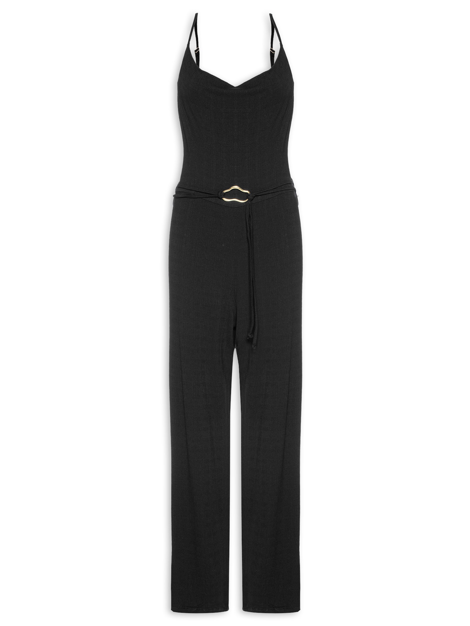 Macacão Feminino Com Cinto Preto Basiq