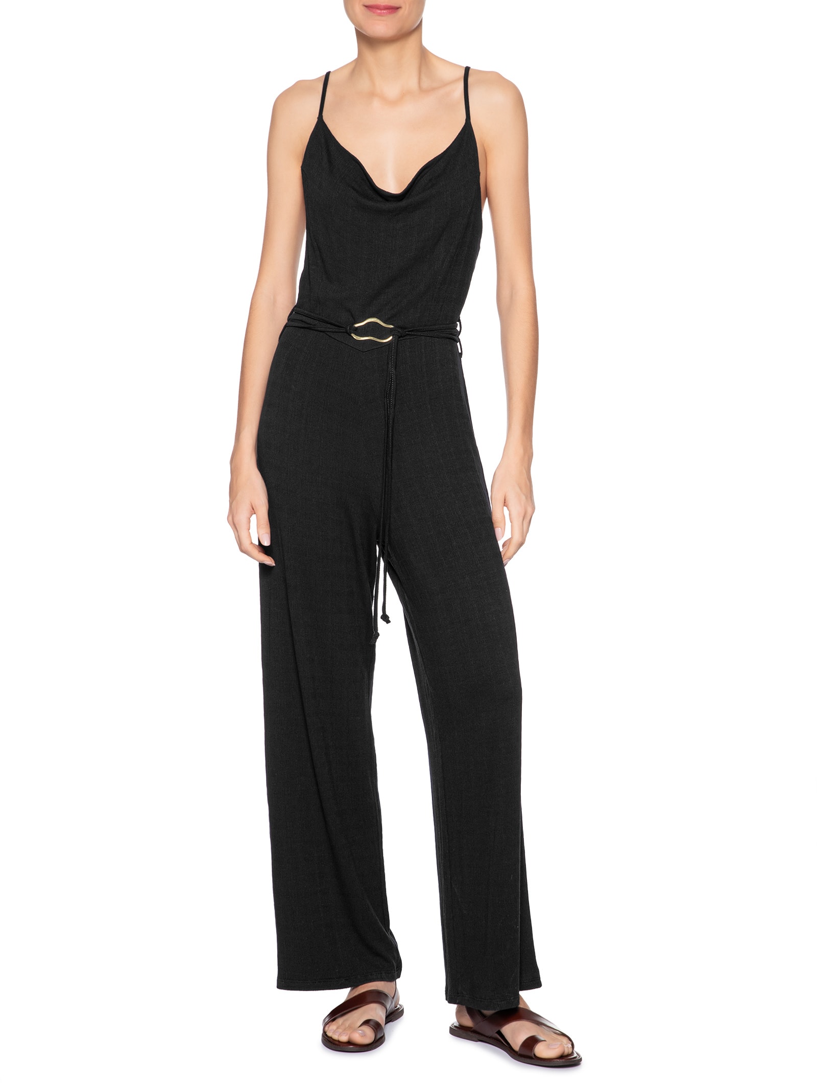 Macacão Feminino Com Cinto Preto Basiq