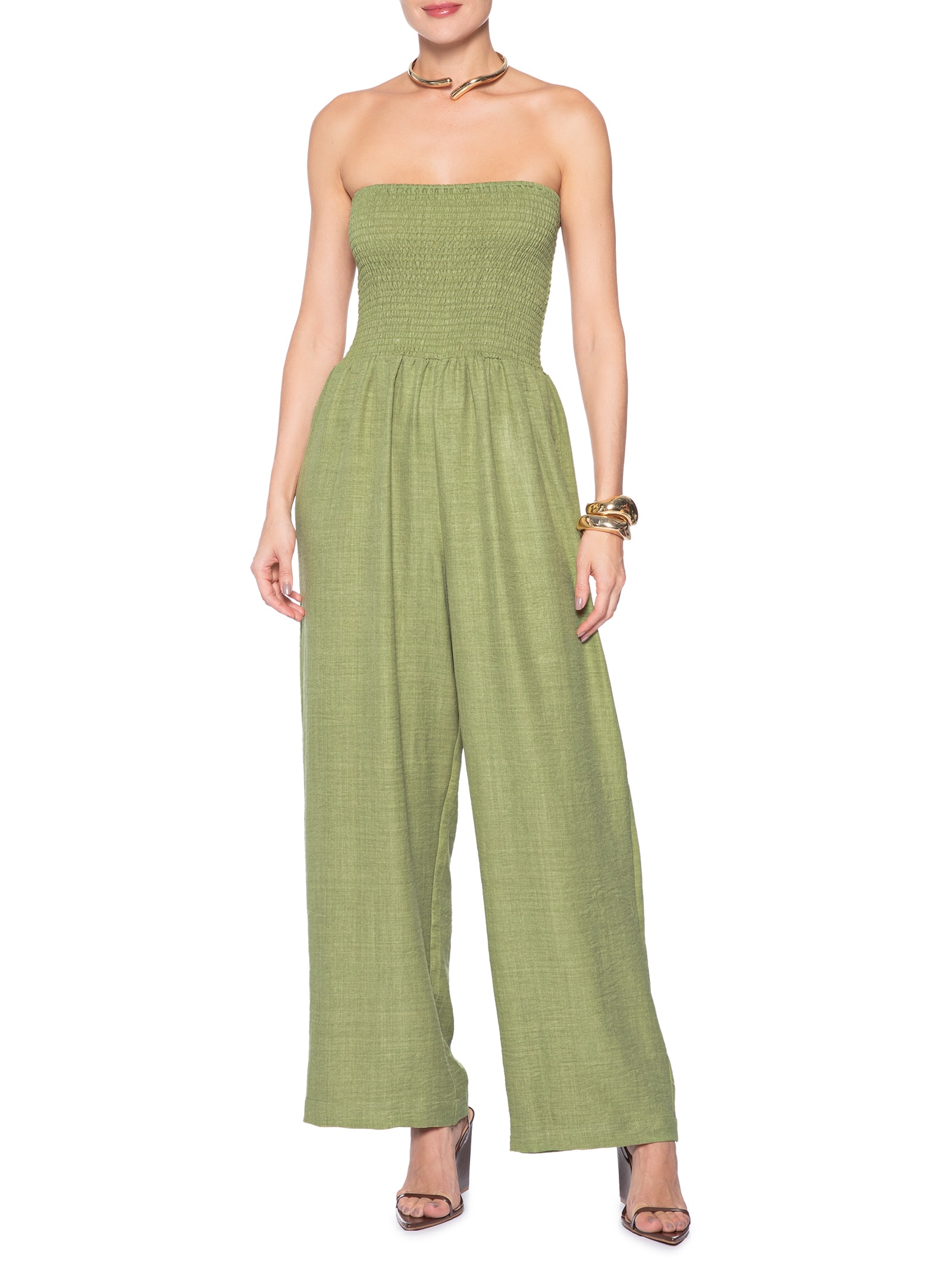 Macacão Feminino Com Lastex Verde Market 33