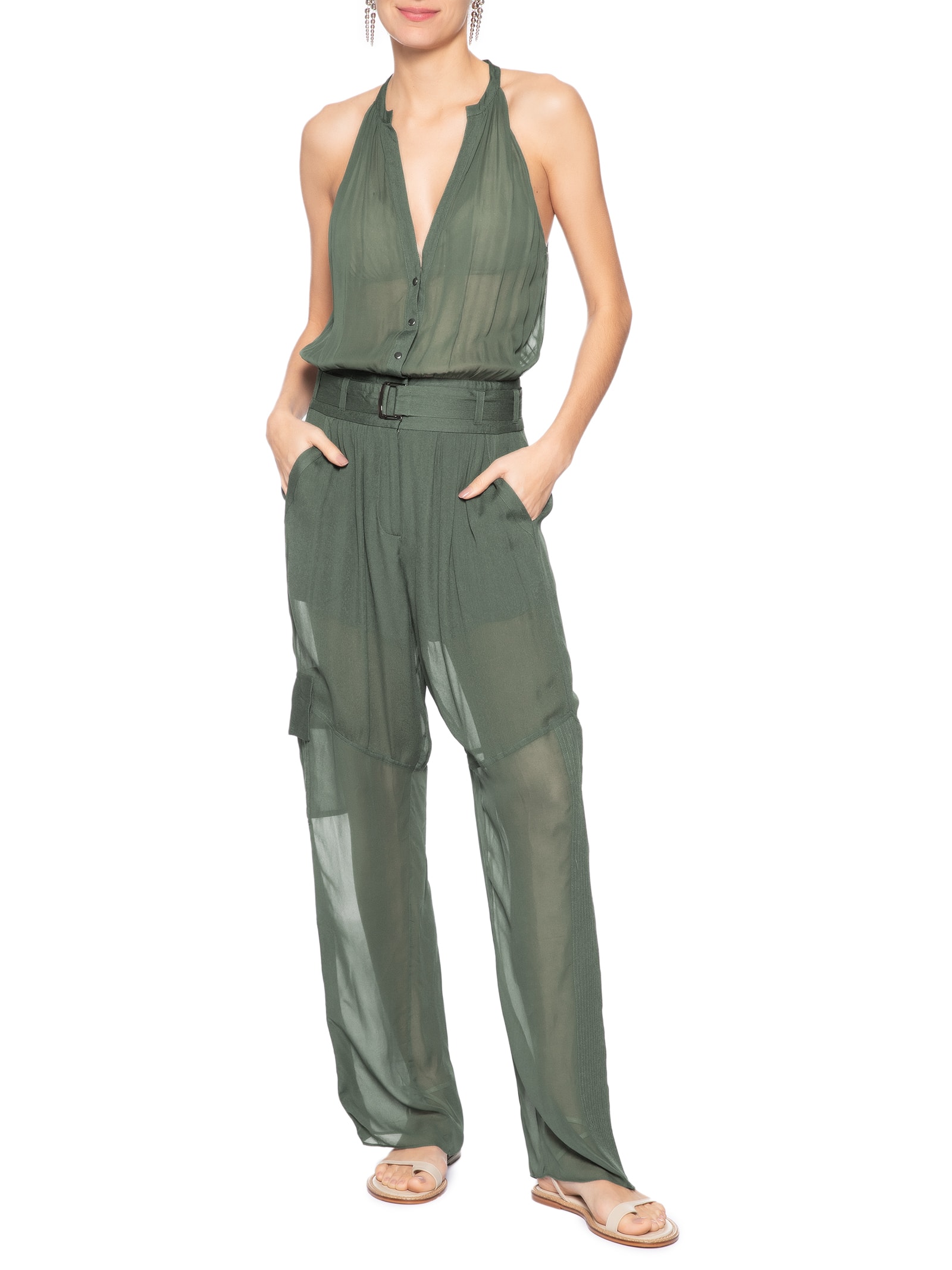 Macacão Feminino com Transparência – Verde Animale