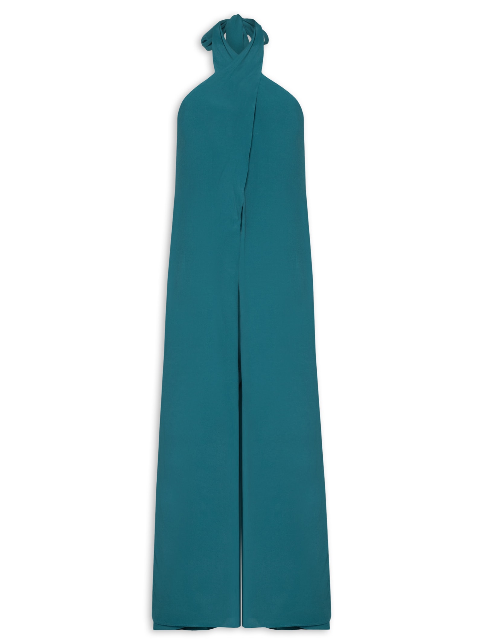 Macacão Feminino Crepe Decote Frente Transpassado Verde Dress To