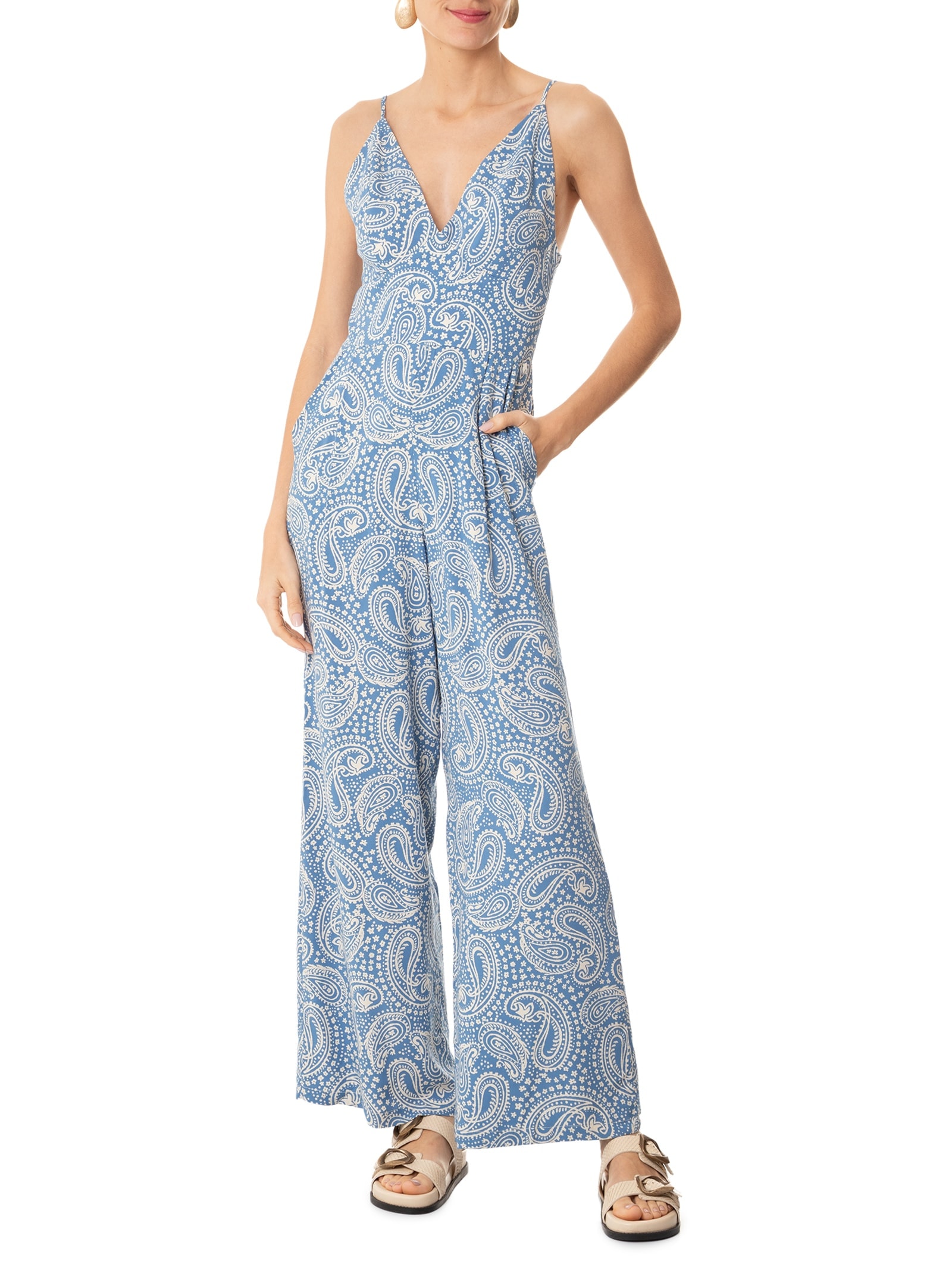 Macacão Feminino Crepe Estampa Céu Sereno Azul Dress To