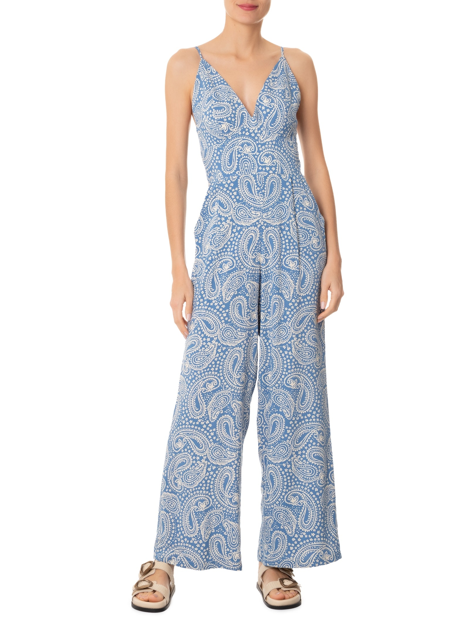 Macacão Feminino Crepe Estampa Céu Sereno Azul Dress To