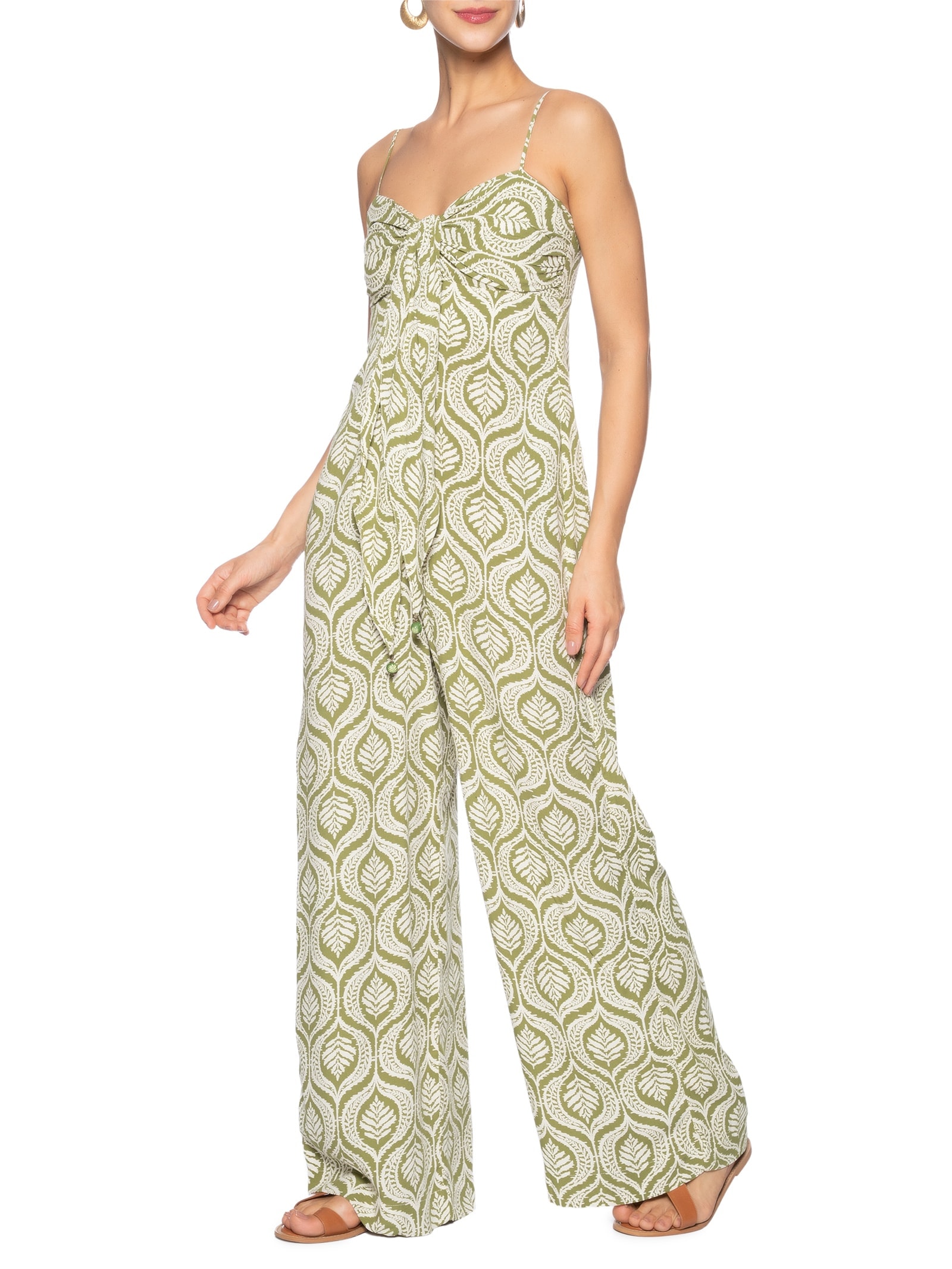 Macacão Feminino Crepe Estampa Jardim Verde Dress To