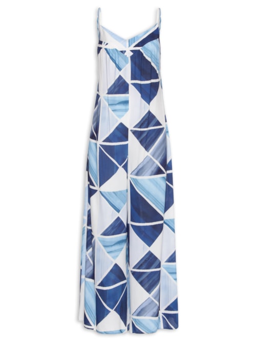 Macacão Feminino Crepe Estampa Mosaico – Azul