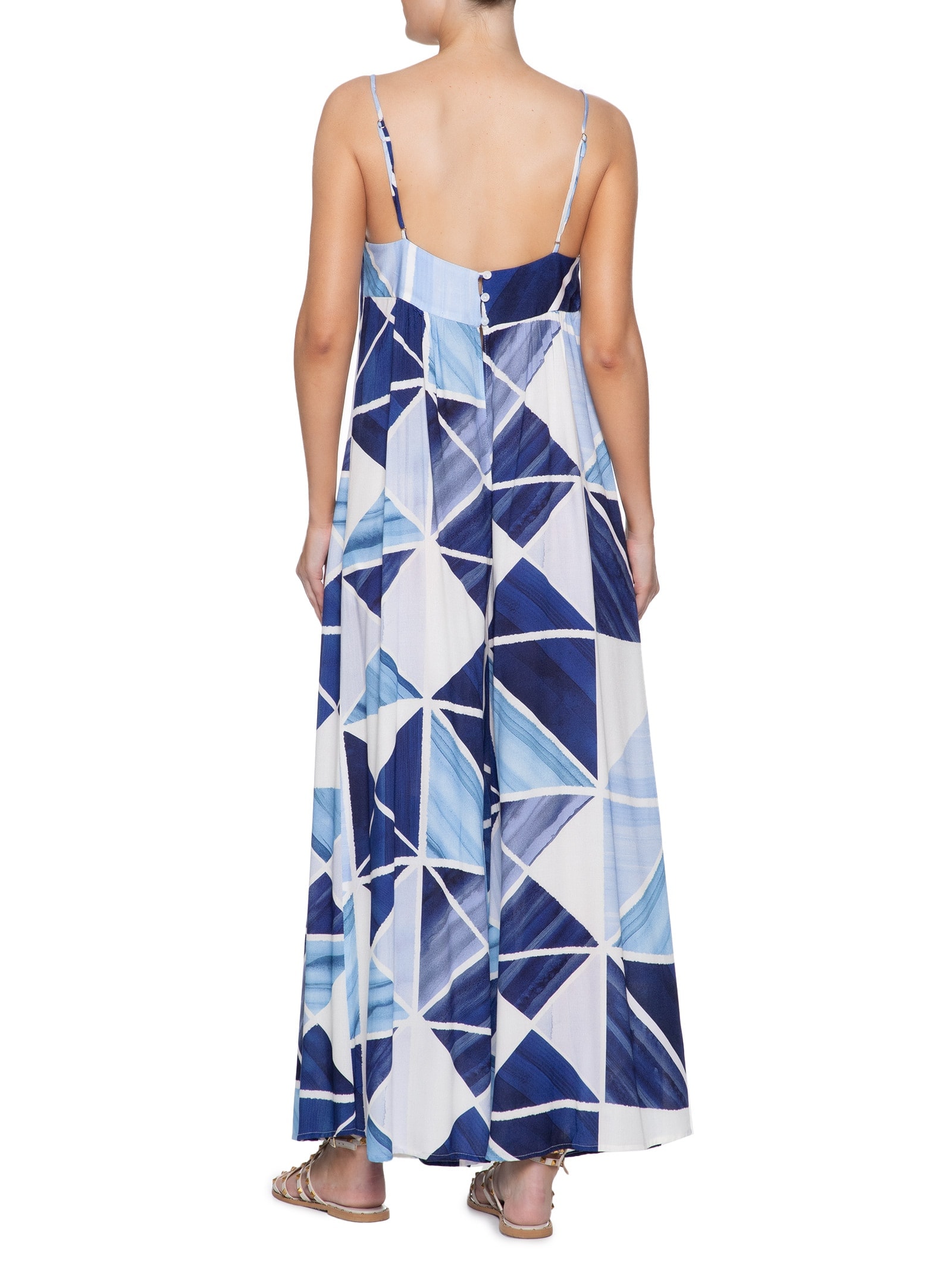 Macacão Feminino Crepe Estampa Mosaico Azul Dress To