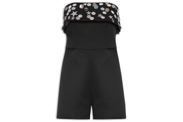 Macacão Feminino Curto Com Aplicações - Preto