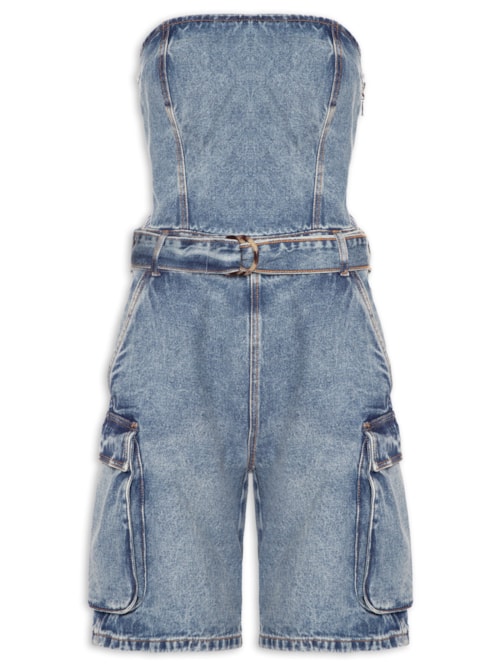 Macacão Feminino Curto Jeans – Azul