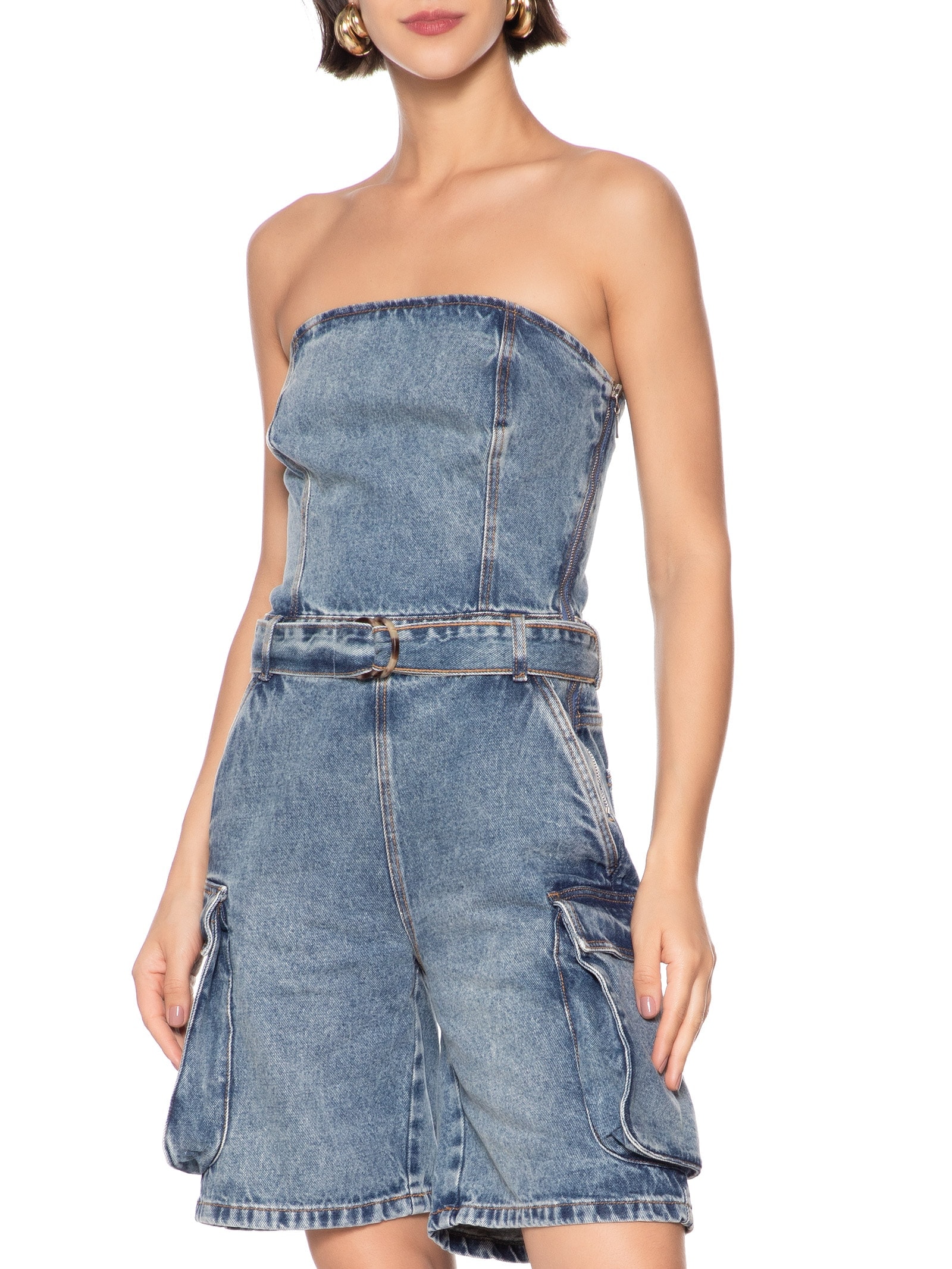 Macacão Feminino Curto Jeans Azul My Favorite