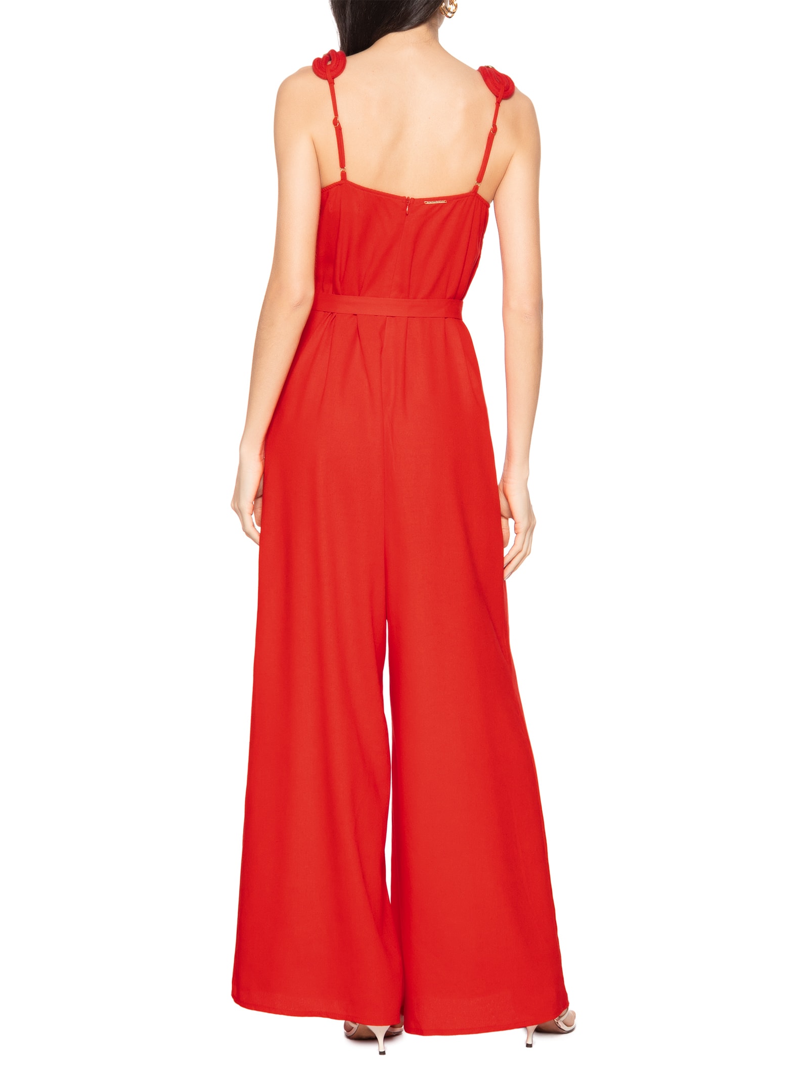 Macacão Feminino De Alça Com Linho Vermelho My Favorite