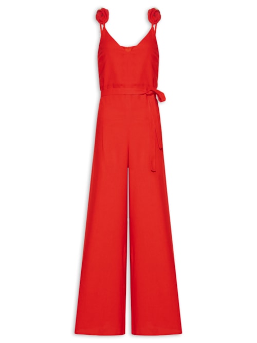 Macacão Feminino De Alça Com Linho - Vermelho