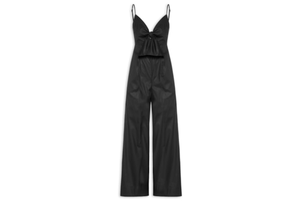 Macacão Feminino De Algodão Decote Laço - Preto