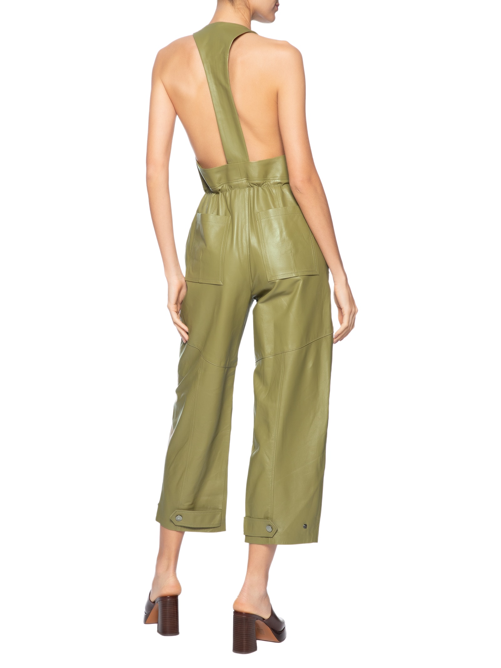 Macacão Feminino De Couro Zíper Frontal Verde Animale