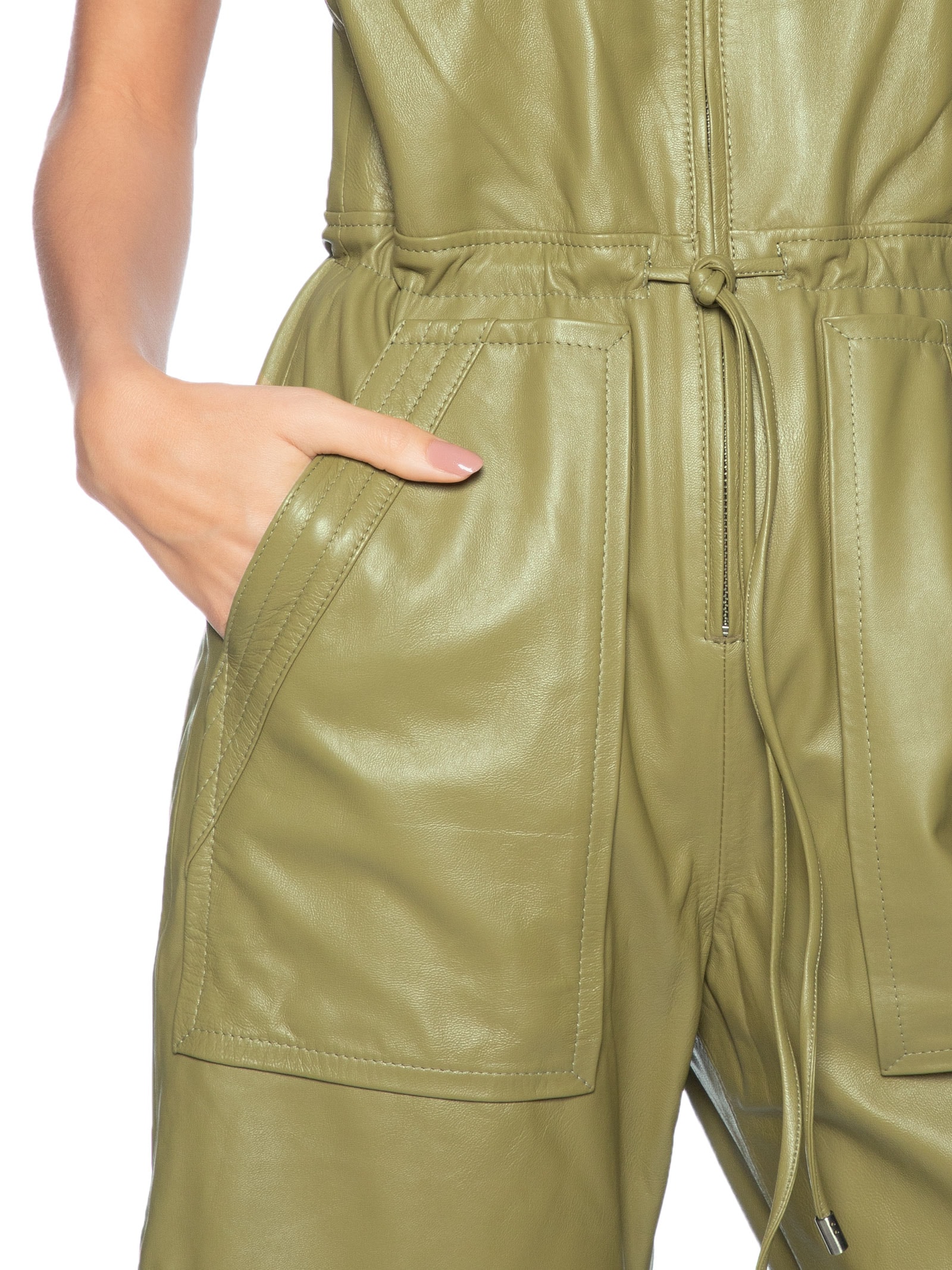 Macacão Feminino De Couro Zíper Frontal Verde Animale
