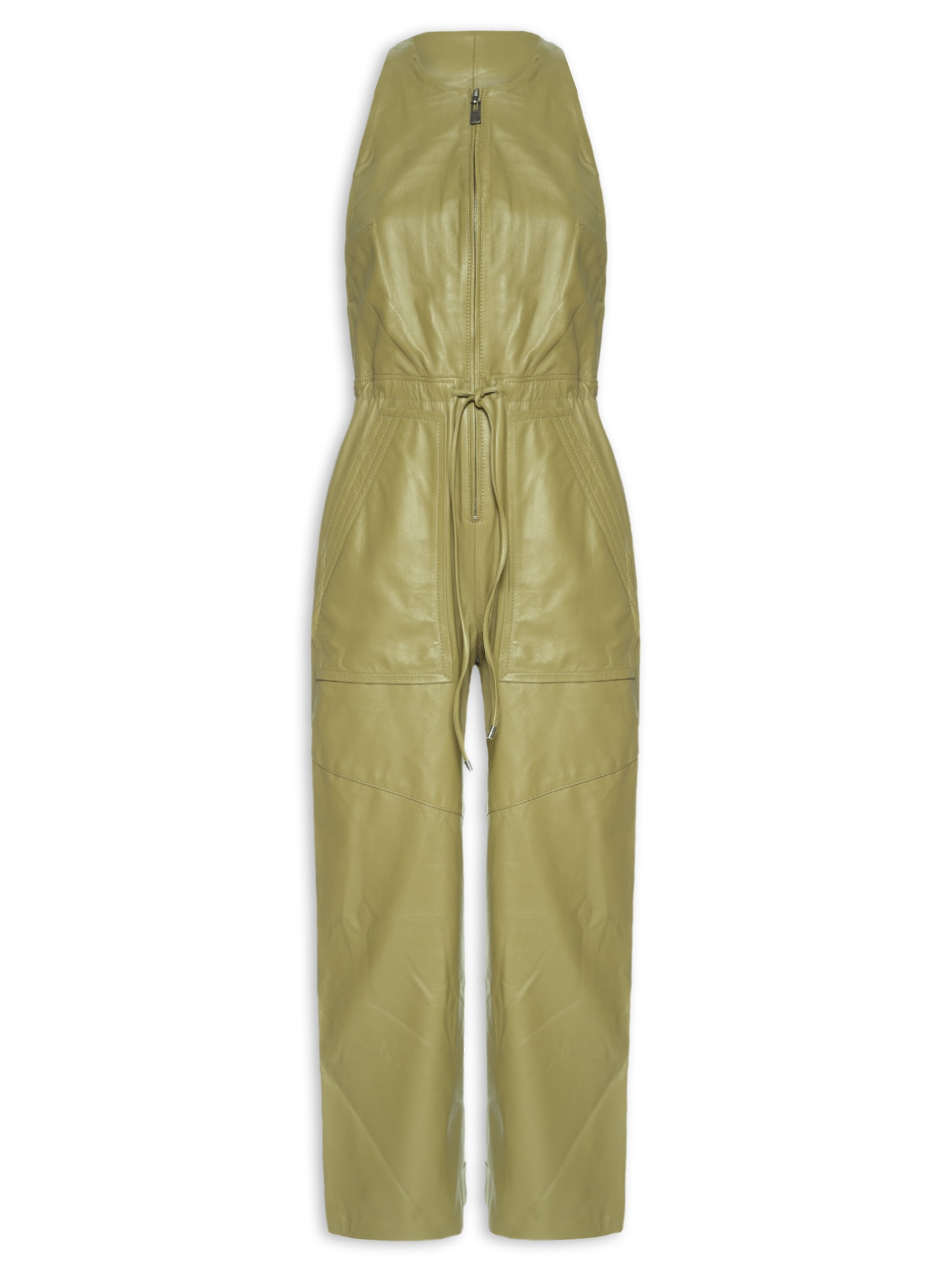 Macacão Feminino De Couro Zíper Frontal Verde Animale