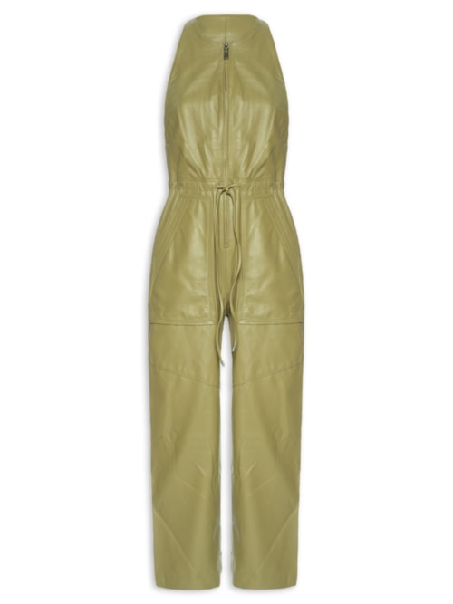 Macacão Feminino De Couro Zíper Frontal – Verde