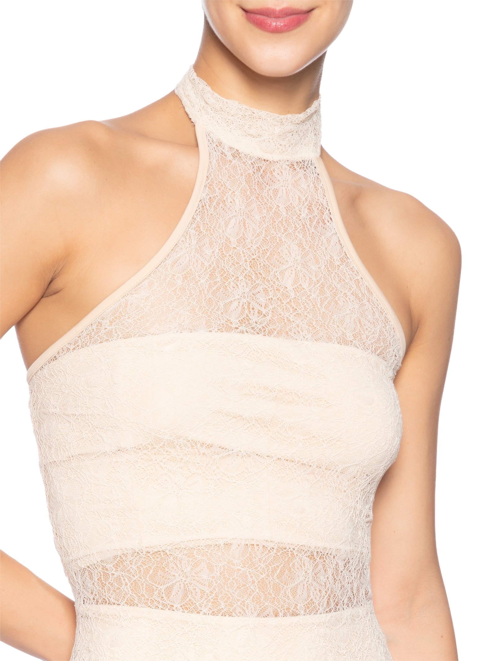 Macacão Feminino Decote Halter Em Renda Bege '2Essential