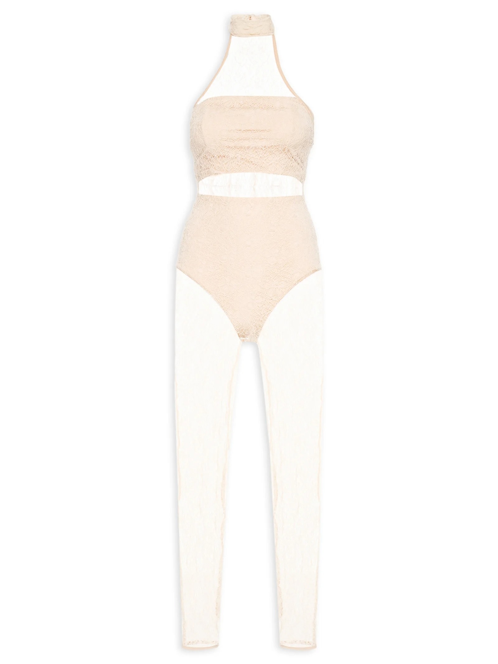 Macacão Feminino Decote Halter Em Renda Bege '2Essential