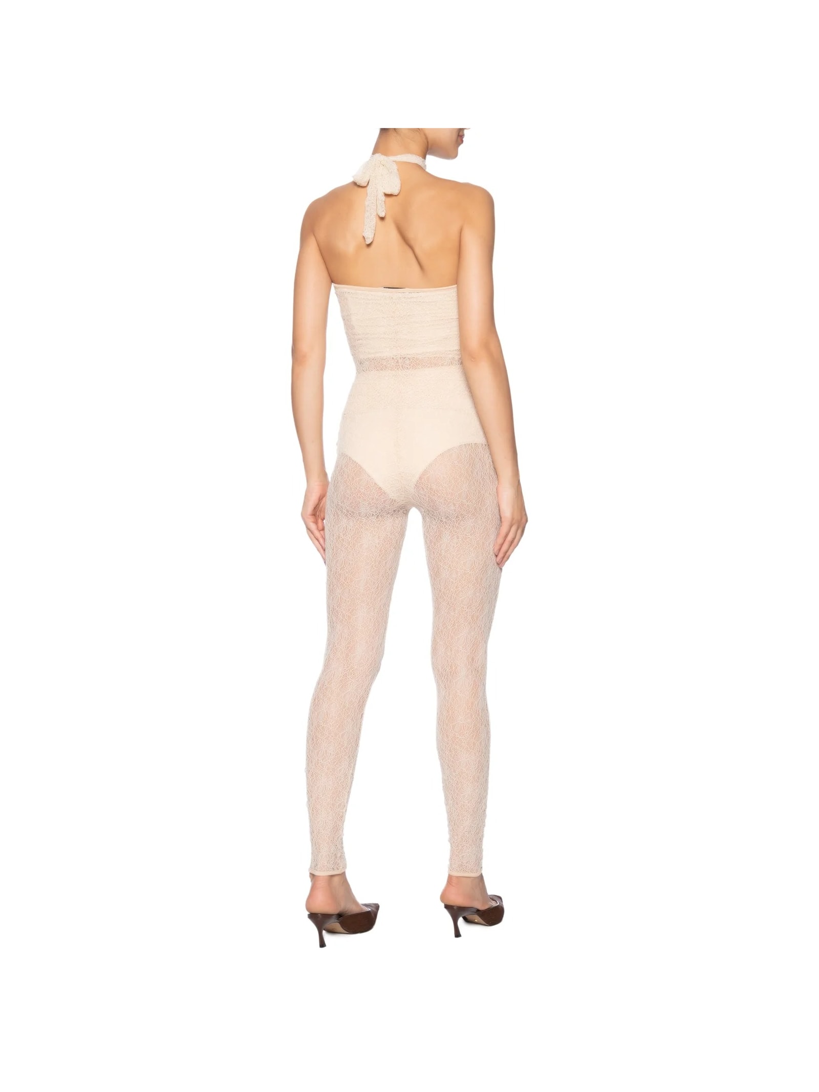 Macacão Feminino Decote Halter Em Renda Bege '2Essential