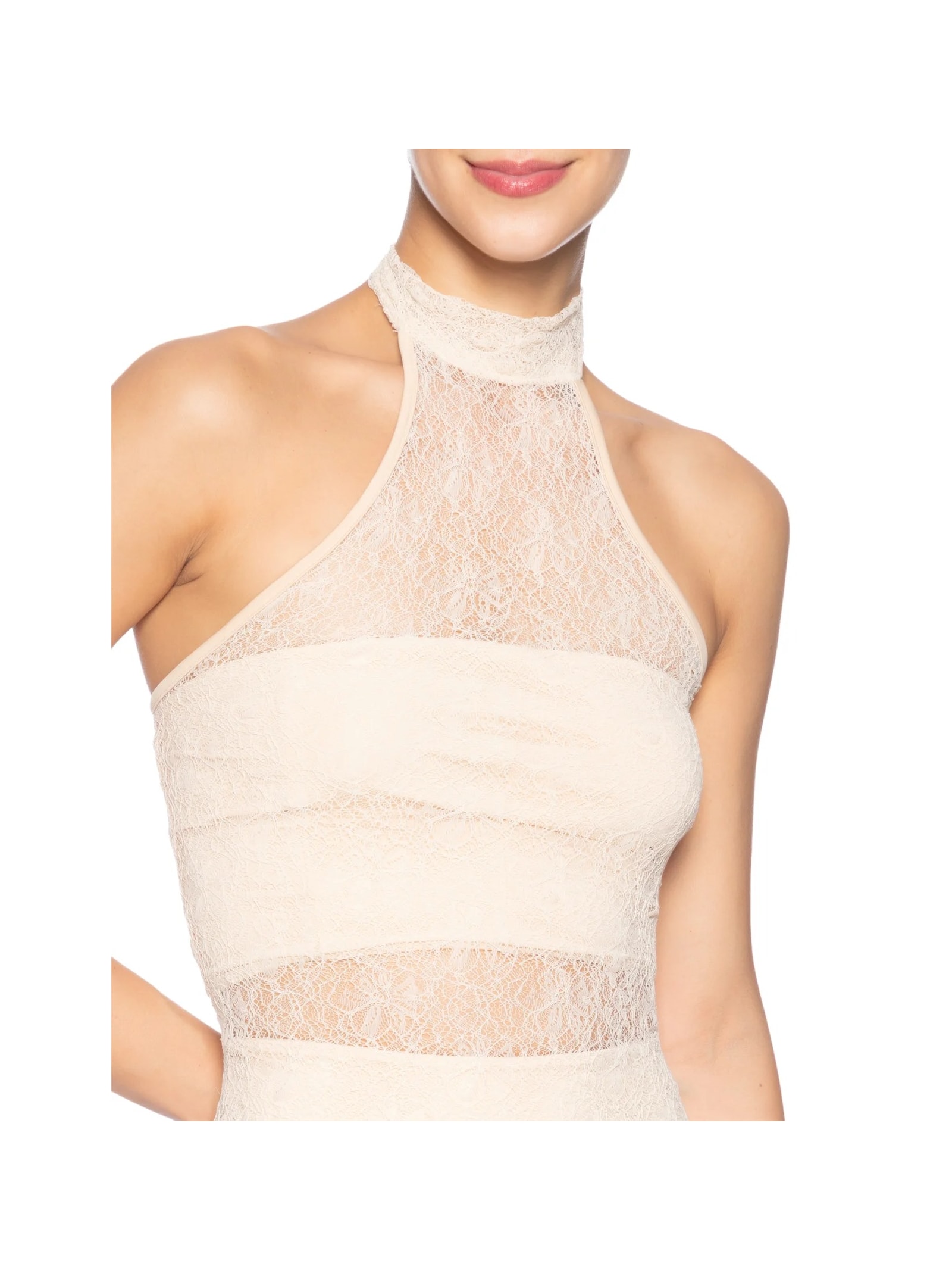 Macacão Feminino Decote Halter Em Renda Bege '2Essential