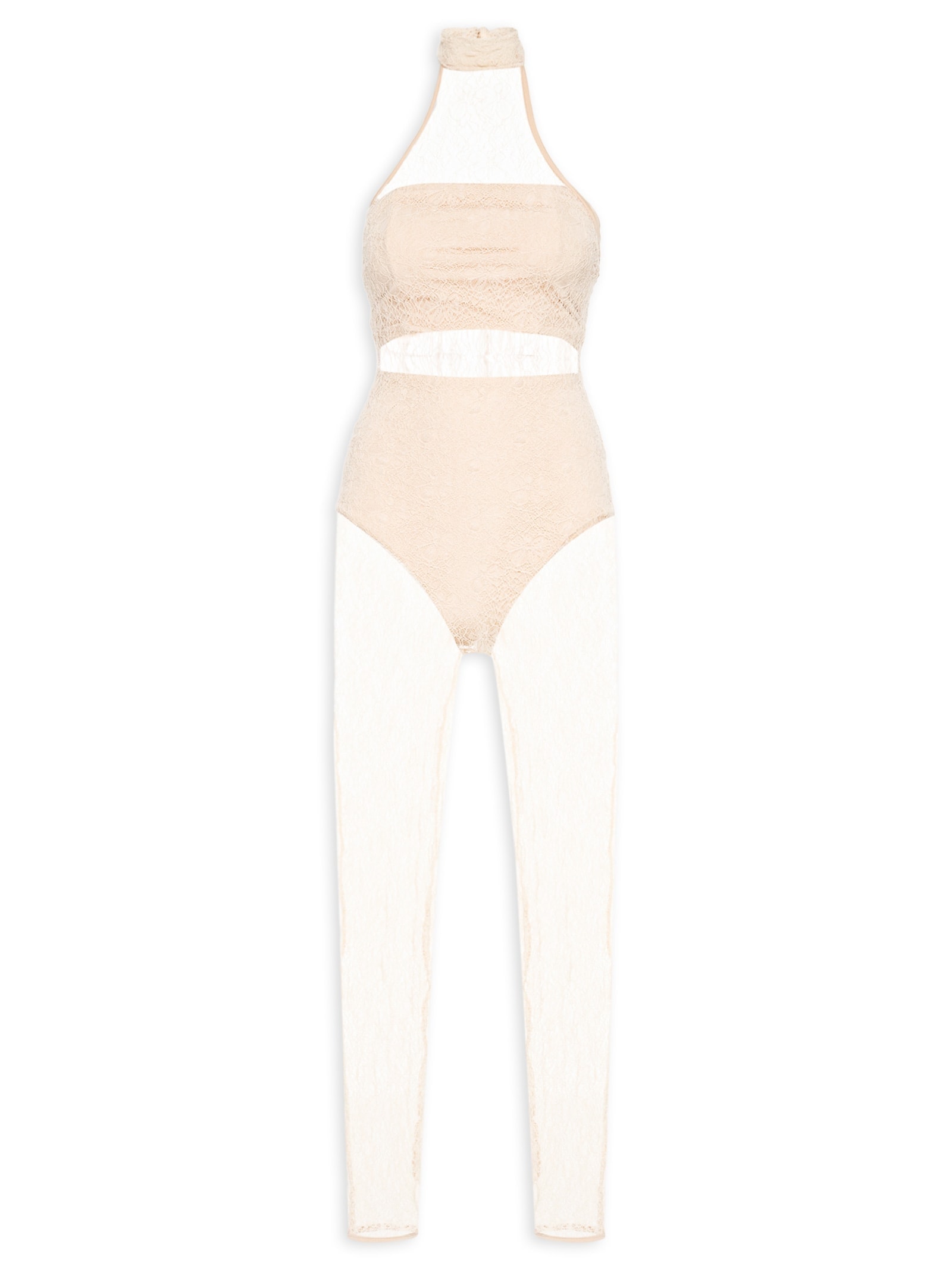 Macacão Feminino Decote Halter Em Renda Bege '2Essential