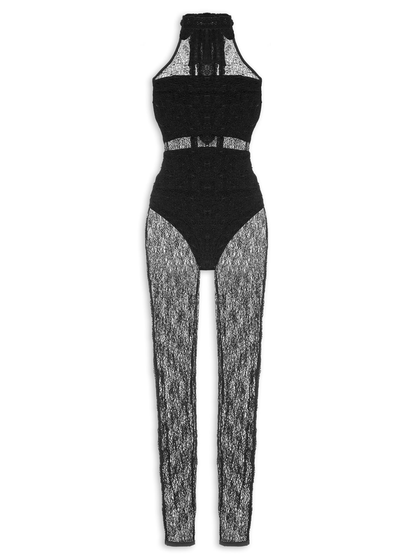 Macacão Feminino Decote Halter Em Renda Preto '2Essential