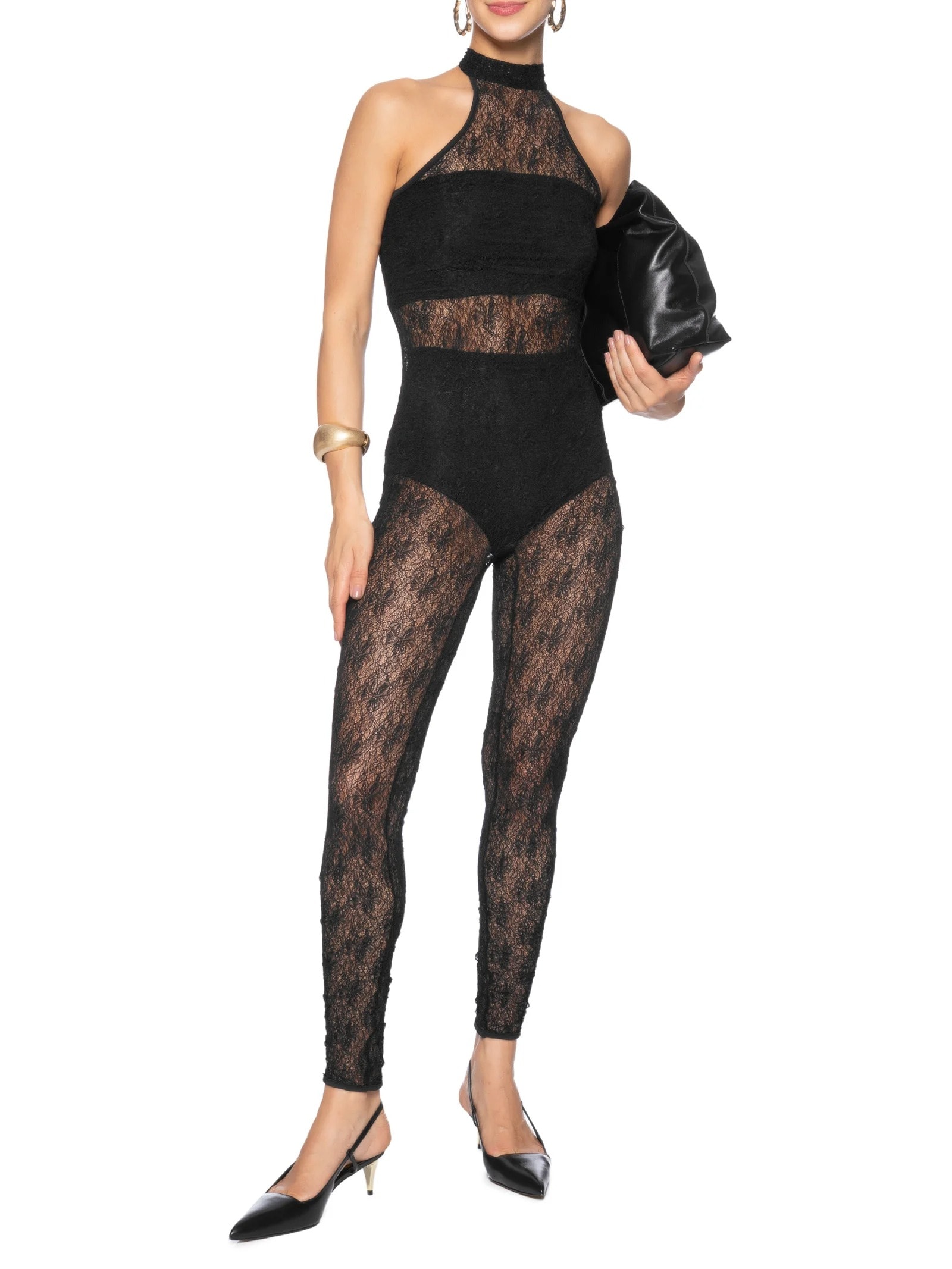 Macacão Feminino Decote Halter Em Renda Preto '2Essential