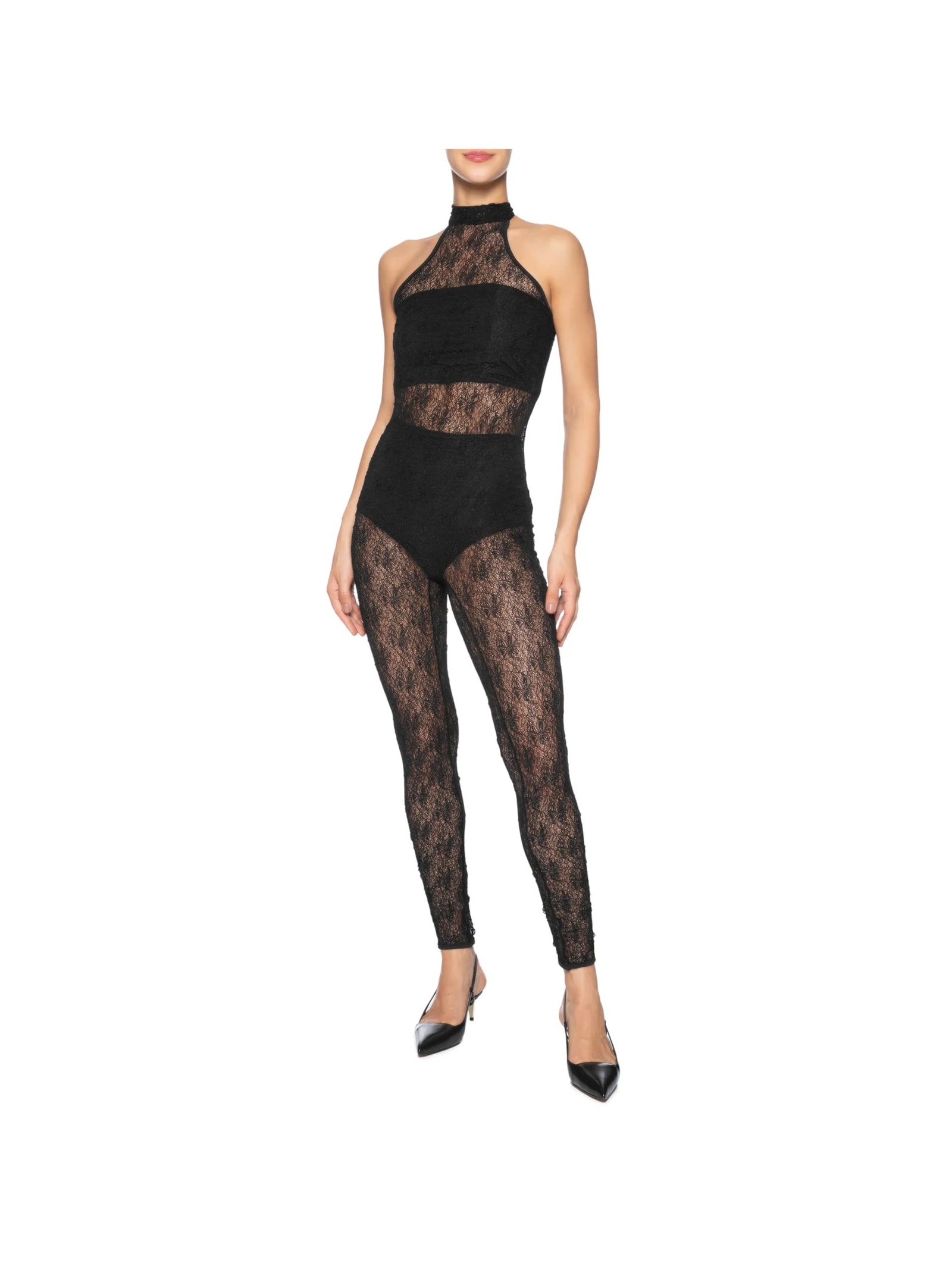 Macacão Feminino Decote Halter Em Renda Preto '2Essential