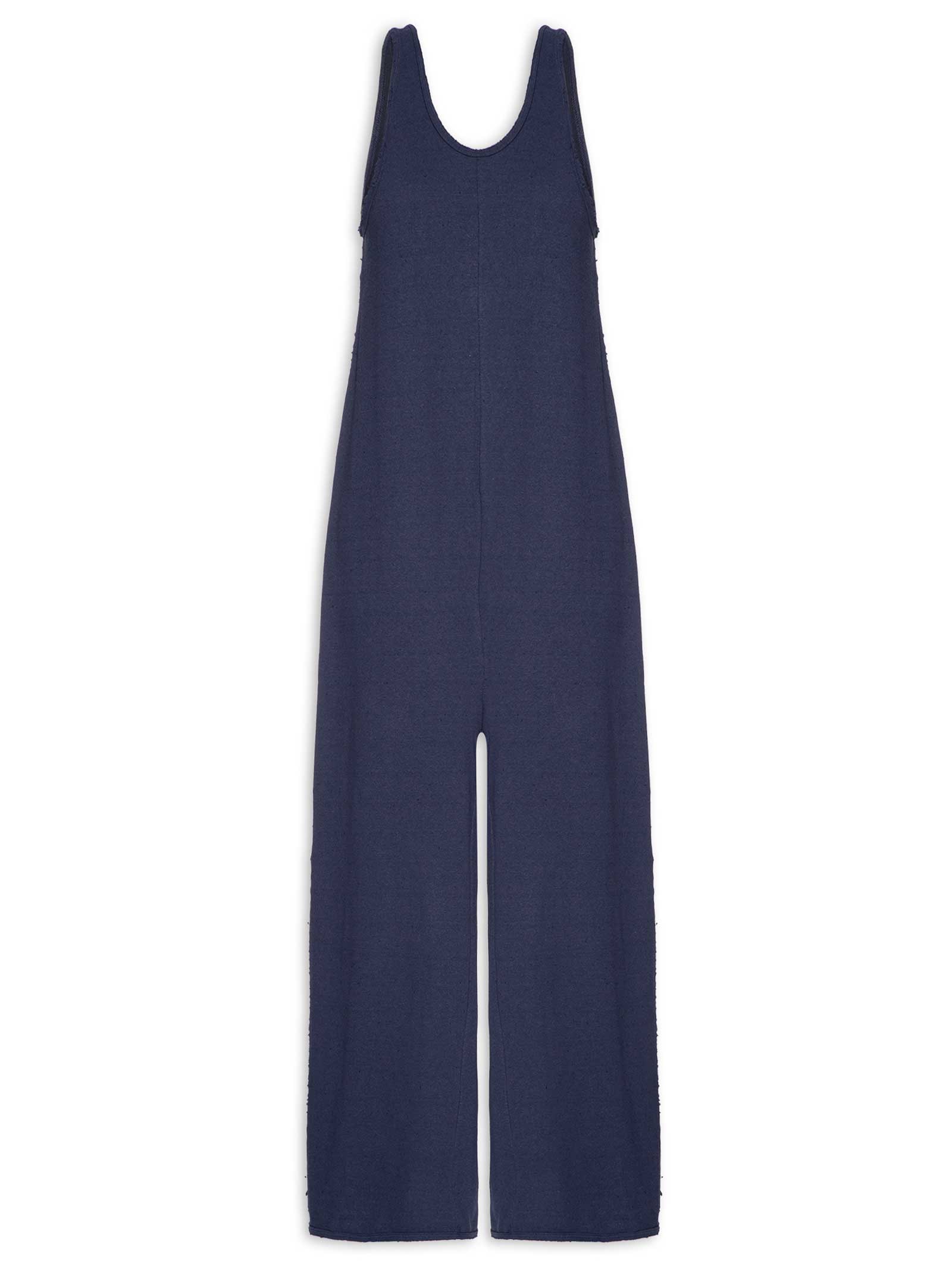 Macacão Feminino Decote Rústico Desfiado Azul Osklen