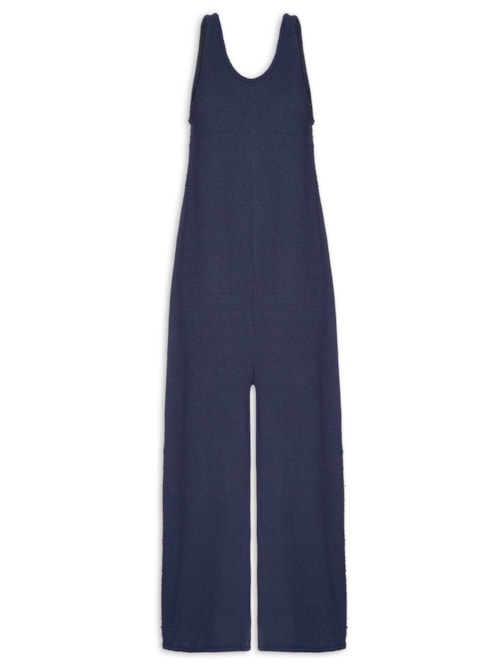 Macacão Feminino Decote Rústico Desfiado – Azul