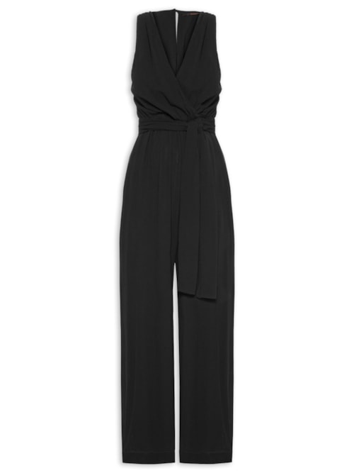 Macacão Feminino Drapeado Costas – Preto