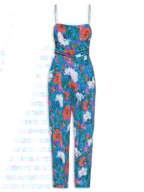 Macacão Feminino Drapeado Floral Sketch Color – Azul