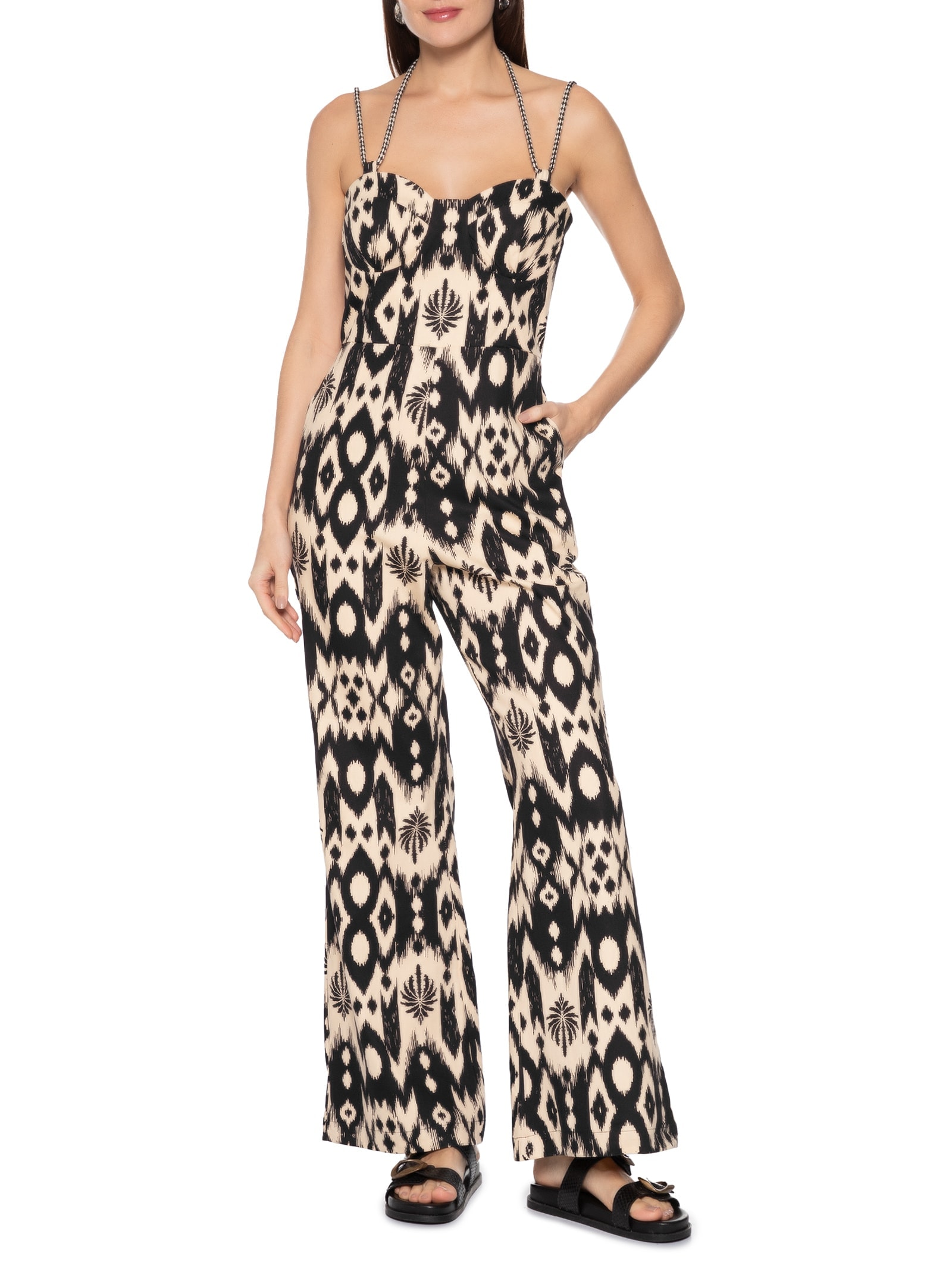 Macacão Feminino Flare Alça Corda Preto Cacay