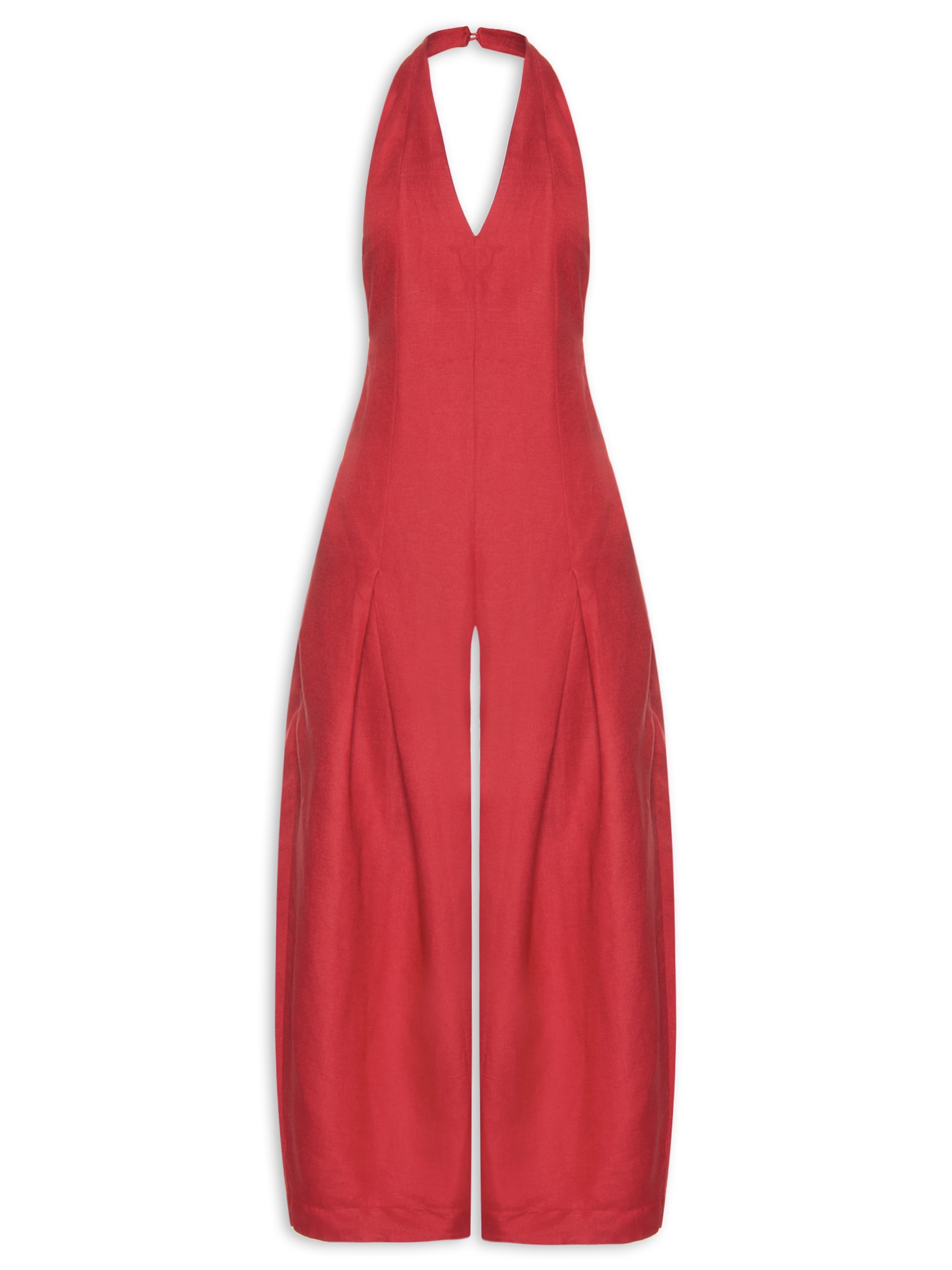 Macacão Feminino Frente Única Linen Pregas Vermelho Osklen