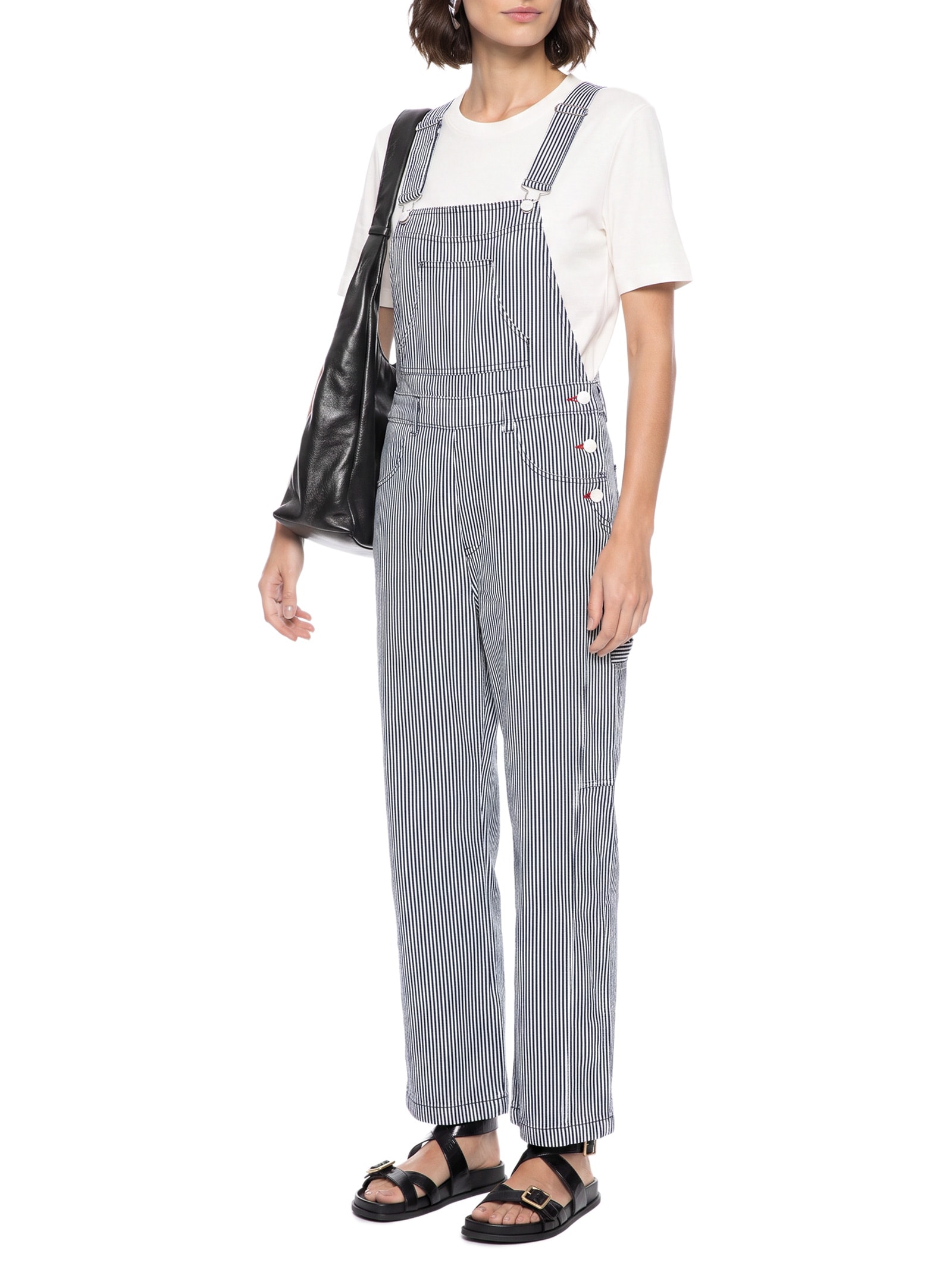 Macacão Feminino Jardineira Jeans Listra Navegar Preto Cantão