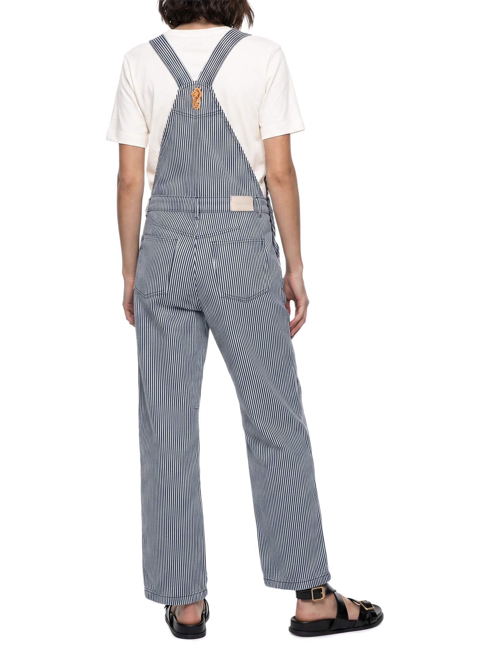 Macacão Feminino Jardineira Jeans Listra Navegar Preto Cantão
