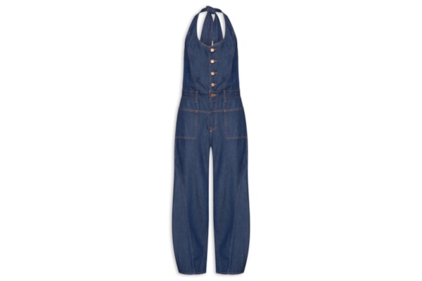 Macacão Feminino Jeans Barrel Amarração - Azul