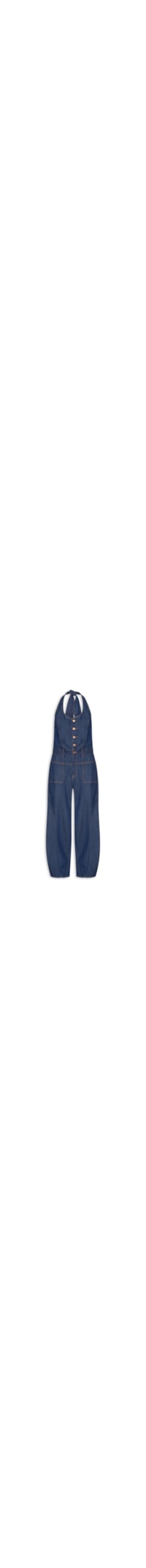 Macacão Feminino Jeans Barrel Amarração - Azul