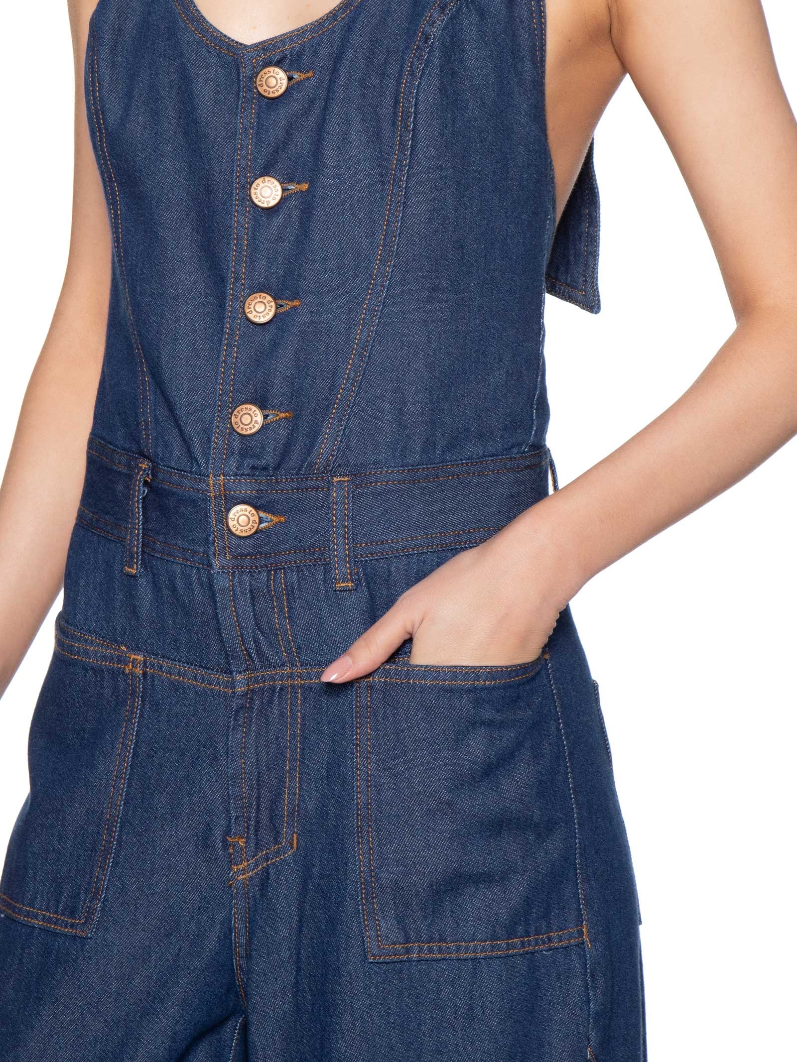 Macacão Feminino Jeans Barrel Amarração Azul Dress To