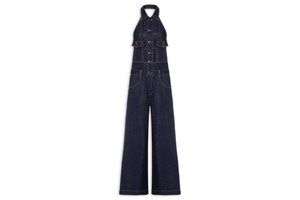 Macacão Feminino Jeans Decote Halter - Azul
