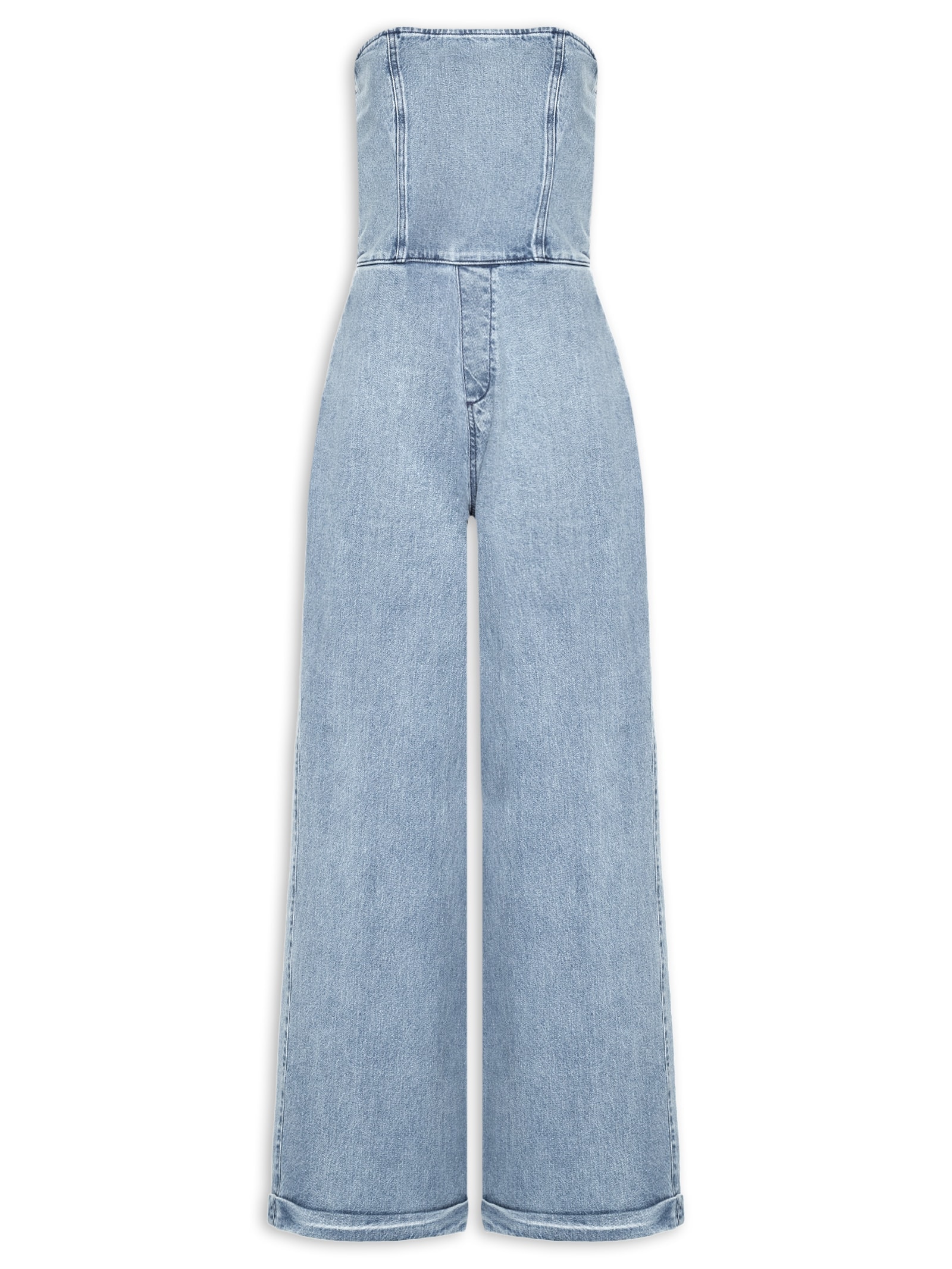  Macacão Feminino Jeans Longo Decote Reto Azul Animale Jeans