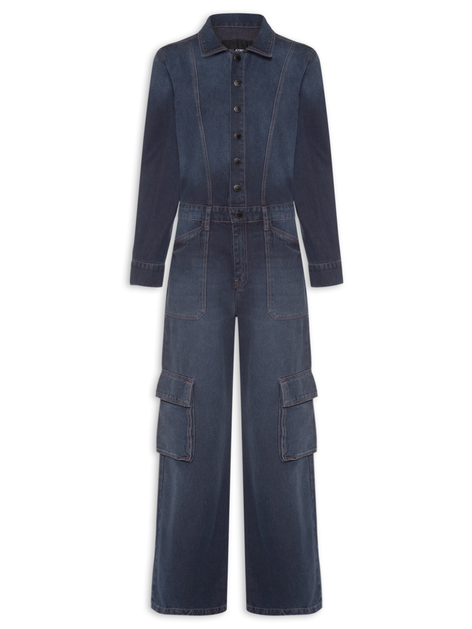 Macacão Feminino Jeans Manga Longa Cargo Azul Animale Jeans