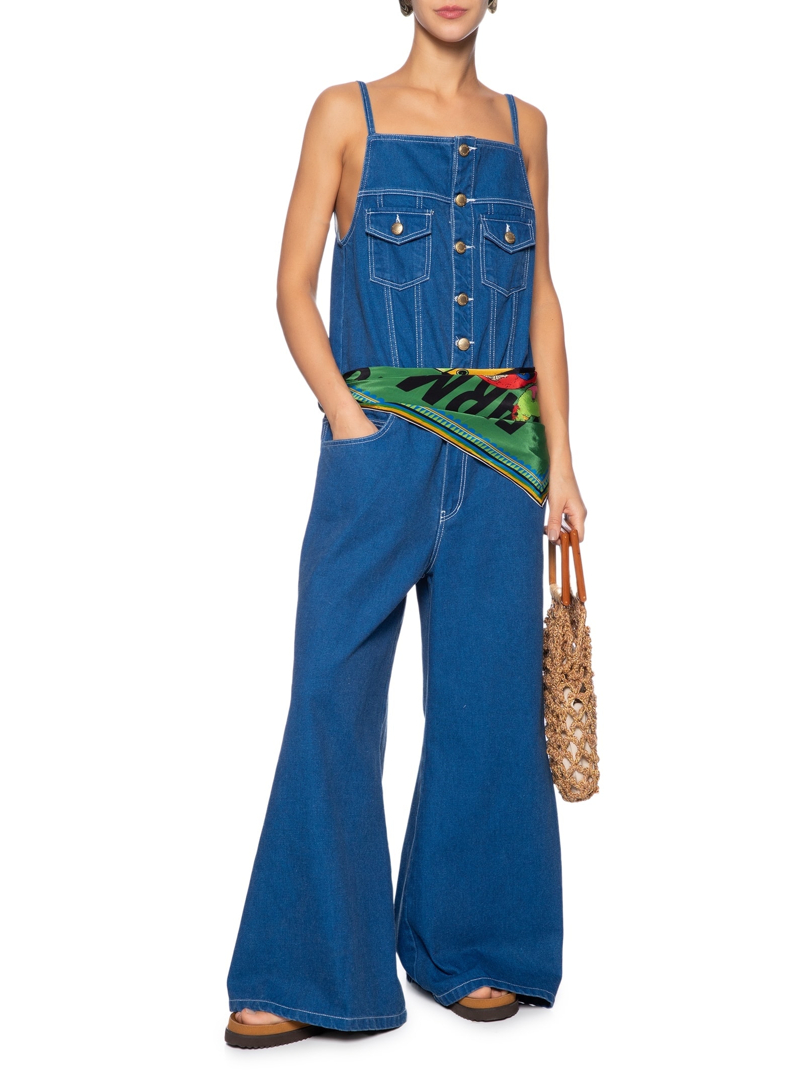 Macacão Feminino Jeans Pantalona Azul Farm